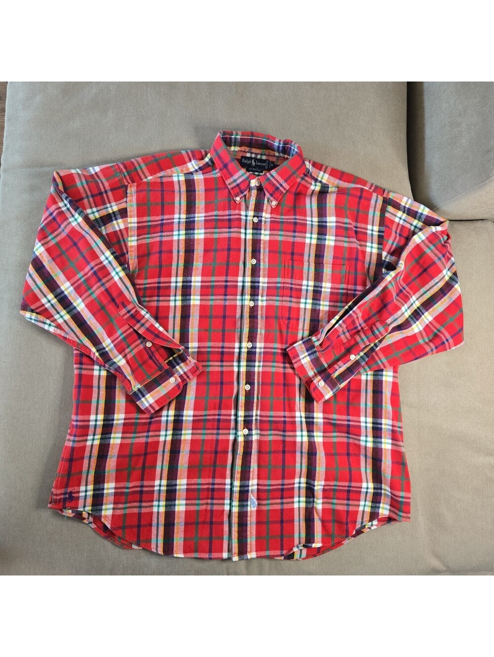 Vintage Polo Ralph Lauren The Big Shirt Button Down Shirt XL Red Plaid Cotton